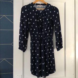 LOFT Petite Dark Blue & White Button-Up Dress